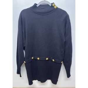 Chaus 1980s Vintage Black Gold  Buttons Sweater‎ Turtleneck Wool / Acrylic #8